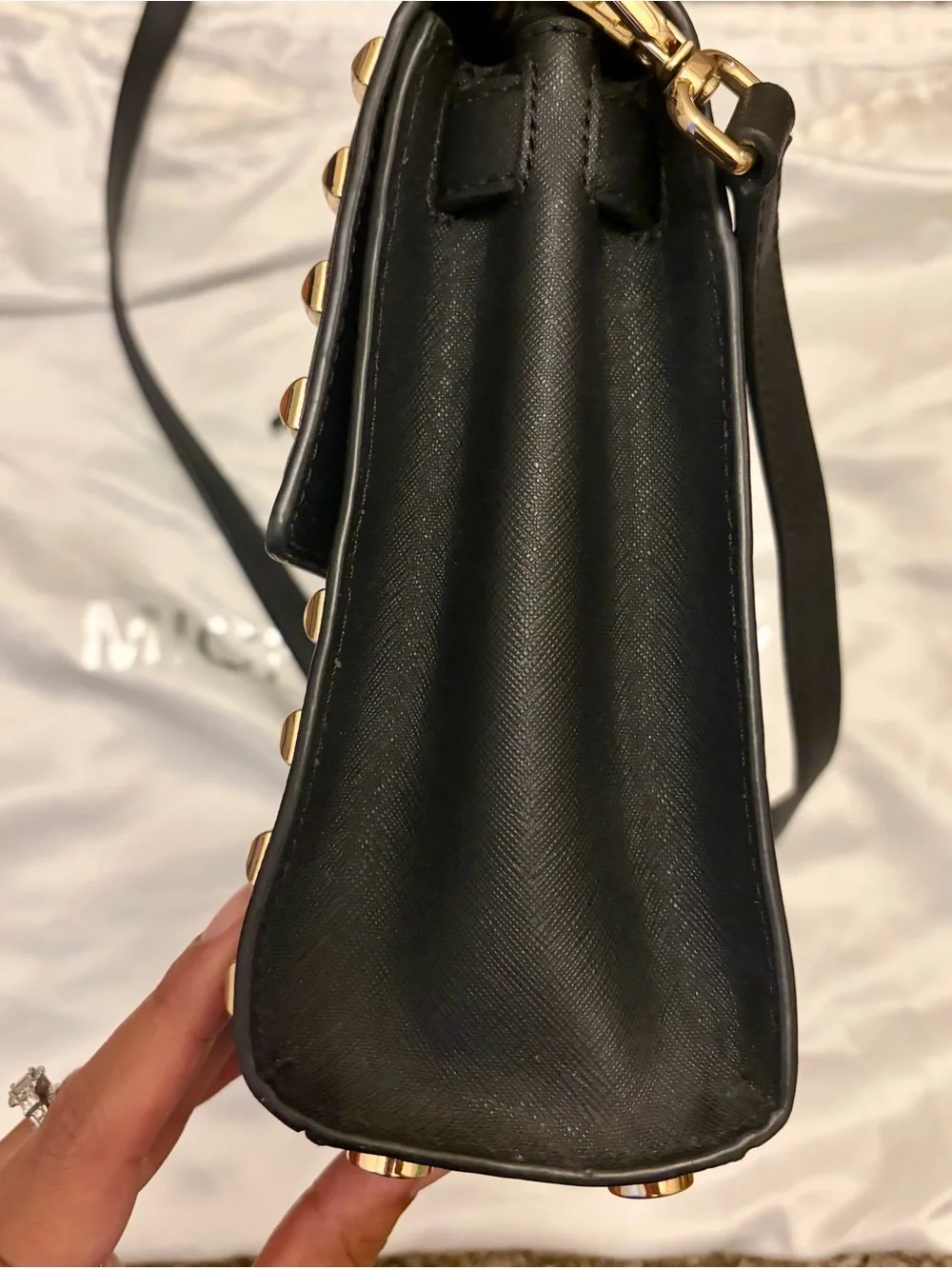 MICHAEL KORS Black Leather Studded Crossbody Bag with Gold Hardware